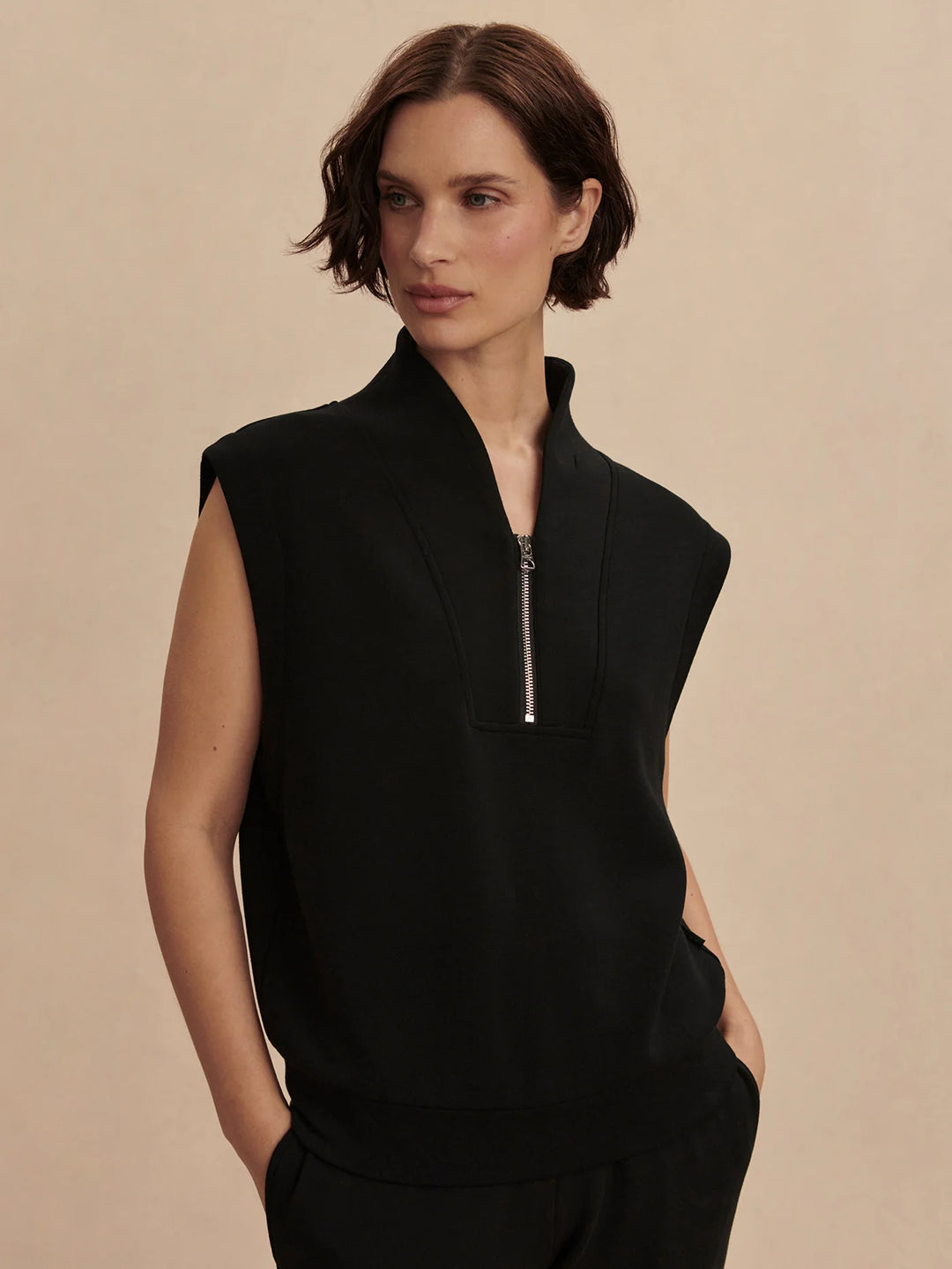Loretta Half-Zip Sleeveless Sweat - Black