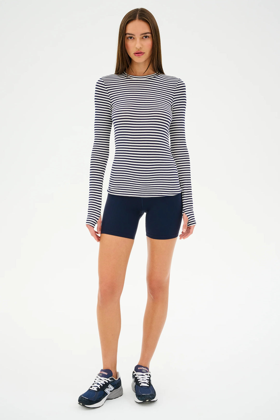 Louise Rib Long Sleeve - White/Indigo