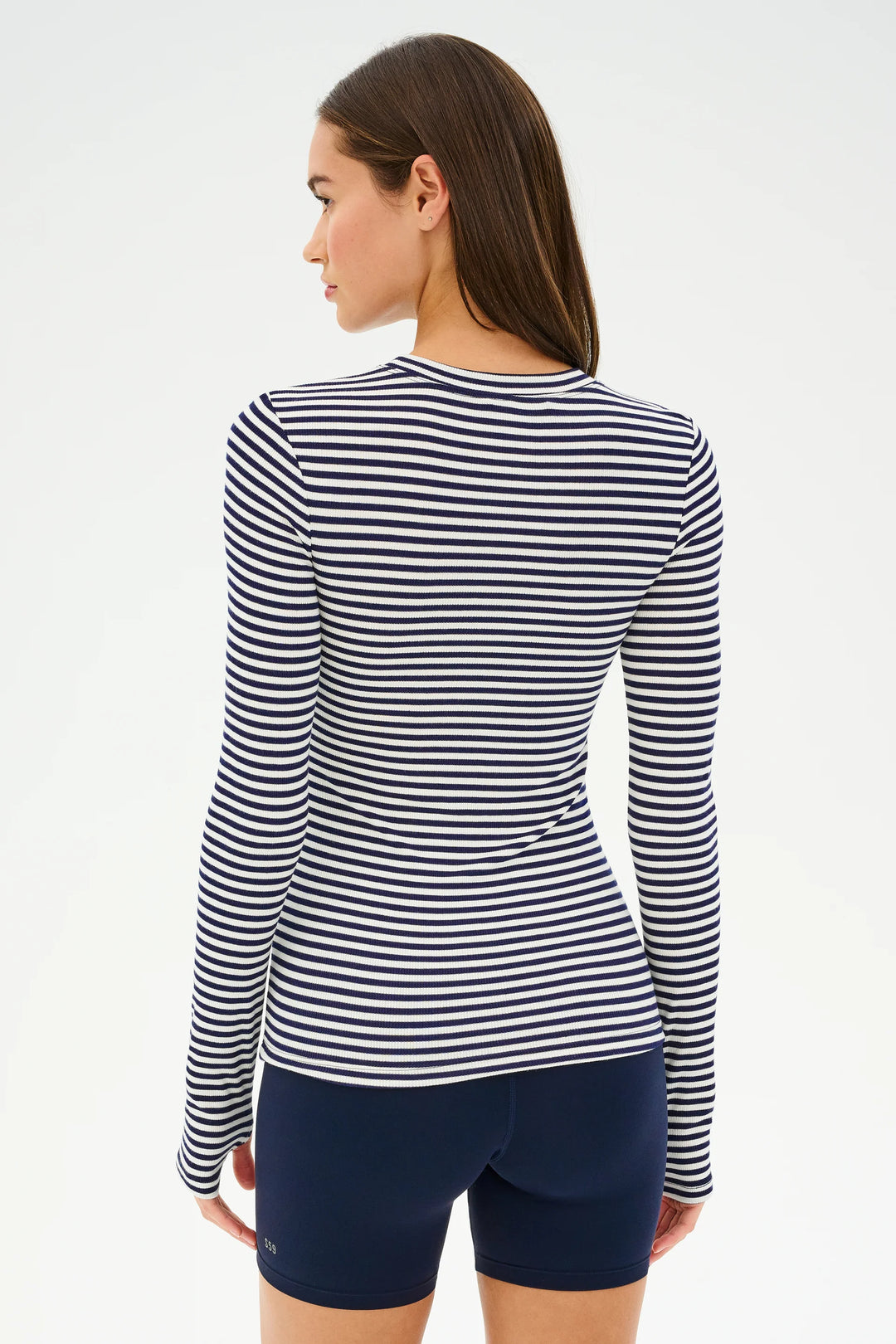 Louise Rib Long Sleeve - White/Indigo