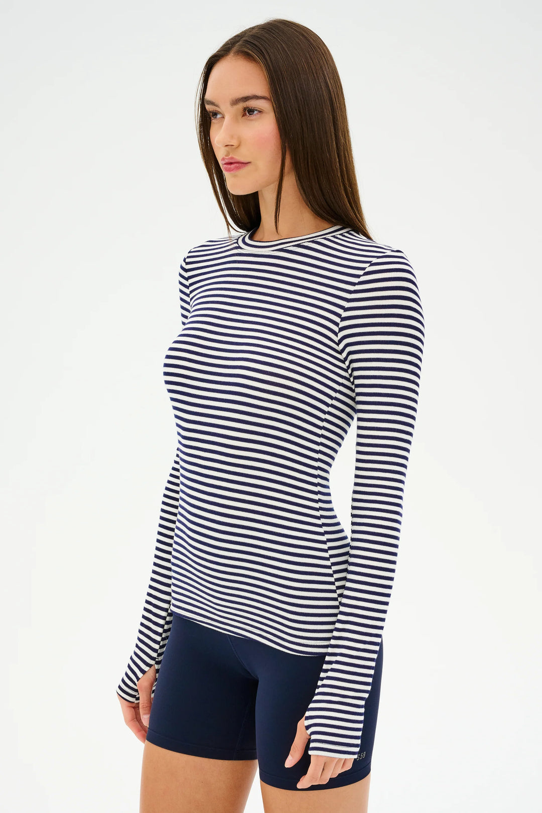 Louise Rib Long Sleeve - White/Indigo