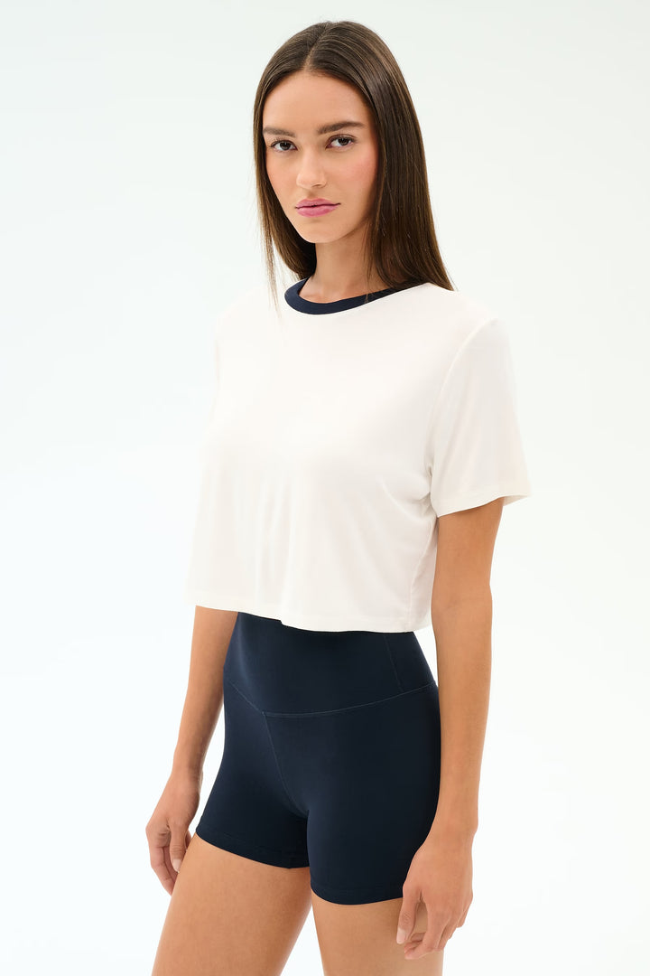 Djuna Crop Ringer Tee - White/Indigo