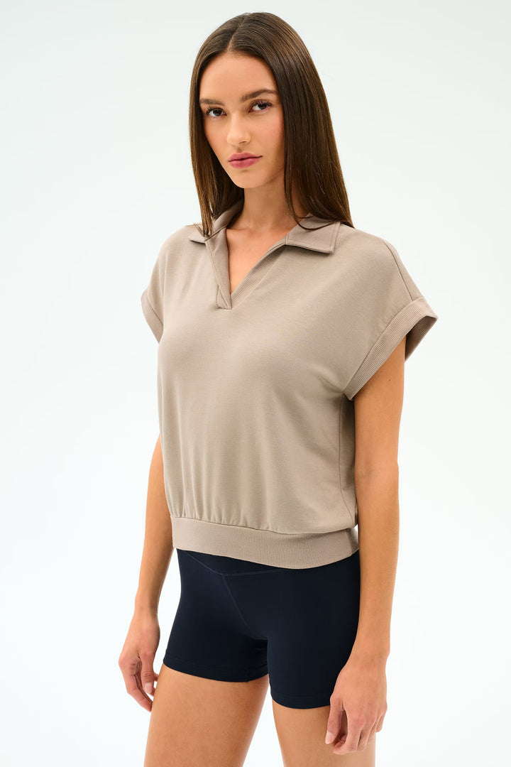 Evie Fleece Sleeveless Polo - Latte