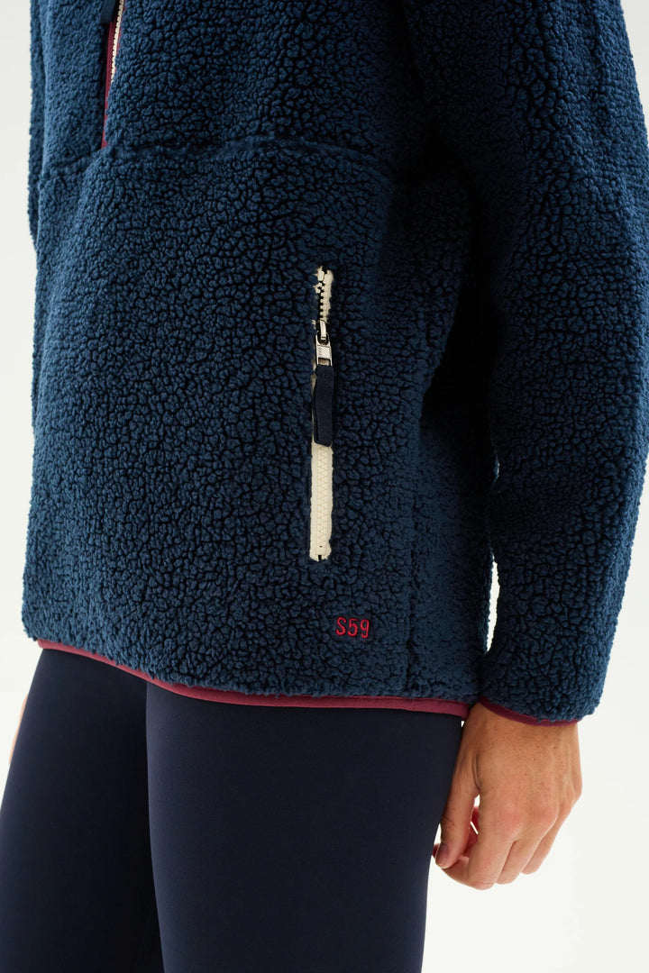 Libby Sherpa Half Zip - Indigo/Dark Cherry