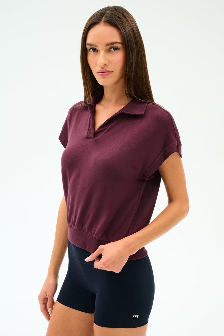 Evie Fleece Sleeveless Polo - Dark Cherry