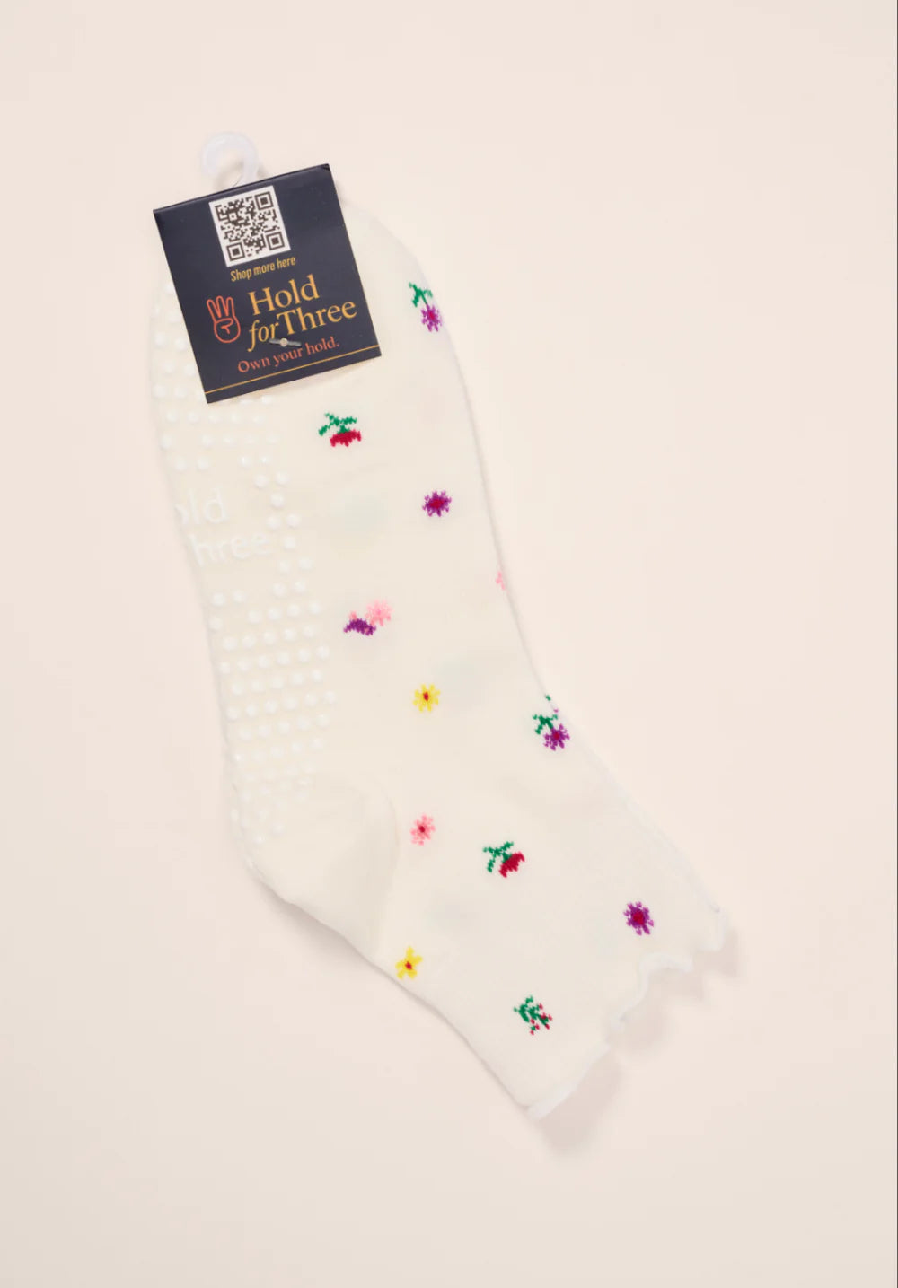 Spring Fling Grip Socks - Ivory Flower