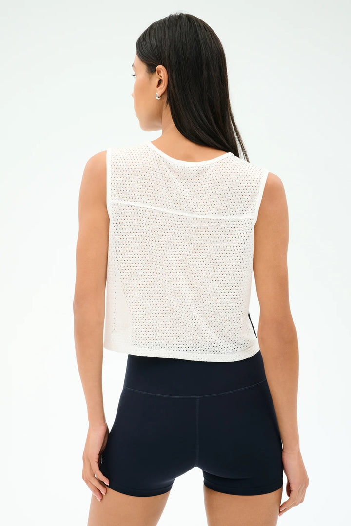 Logan Mesh Tank with Stripe - White/Indigo
