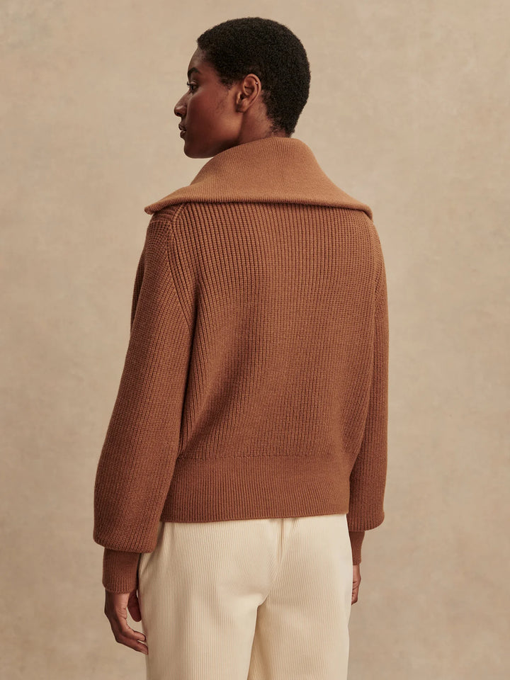 Maura Half-Zip Rib Knit - Caramel Pecan