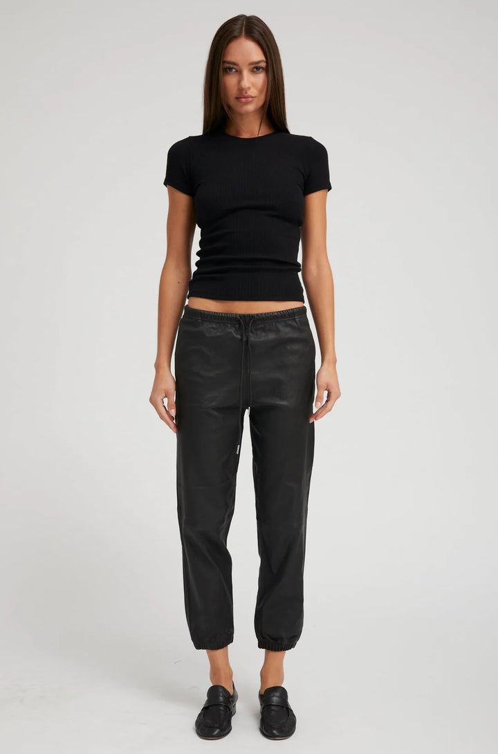 Leather Drawstring Sweatpant - Black