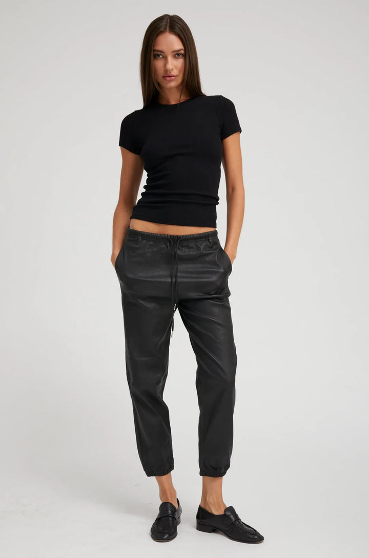 Leather Drawstring Sweatpant - Black