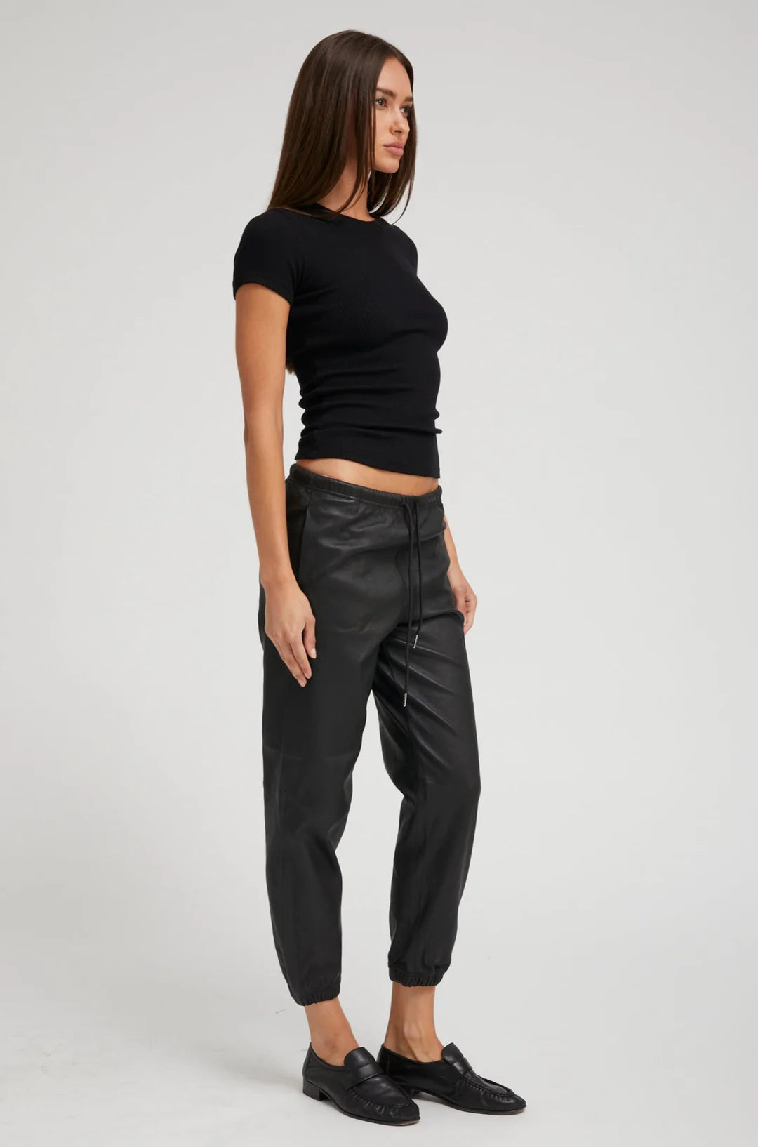 Leather Drawstring Sweatpant - Black