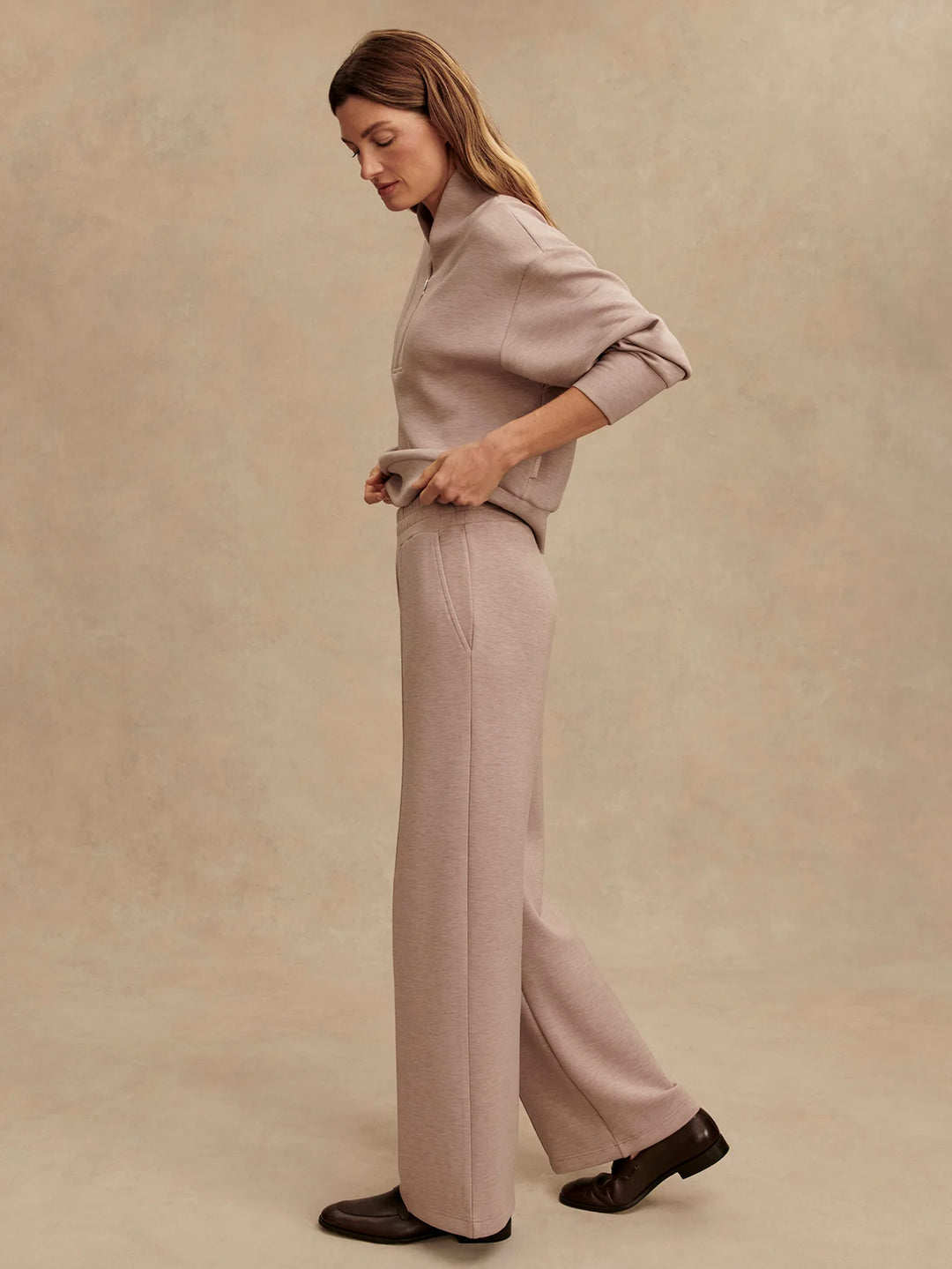 The Wide Leg Pant 28" - Taupe Marl