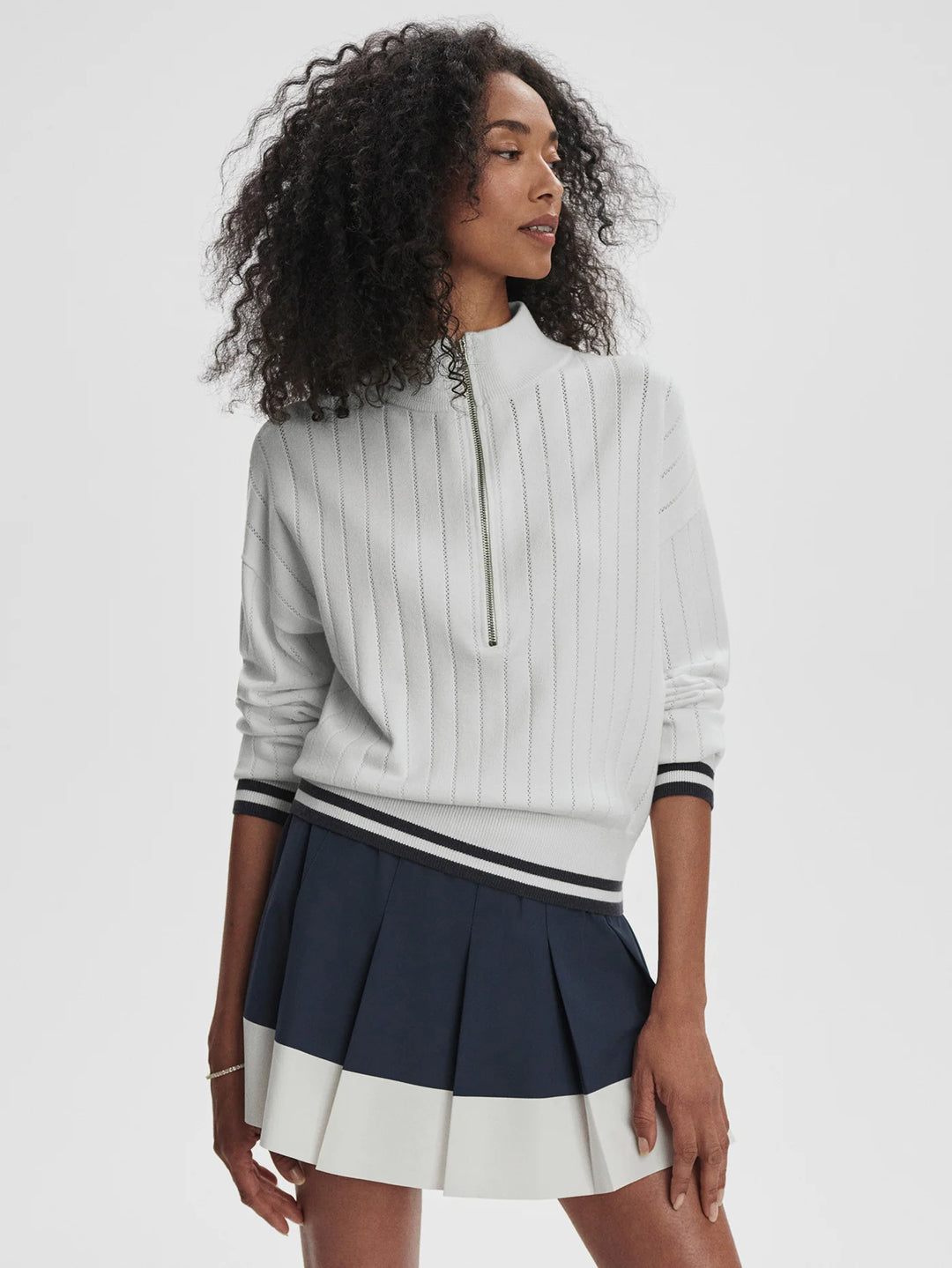 Aliyah Half-Zip Knit - White/Blue Nights