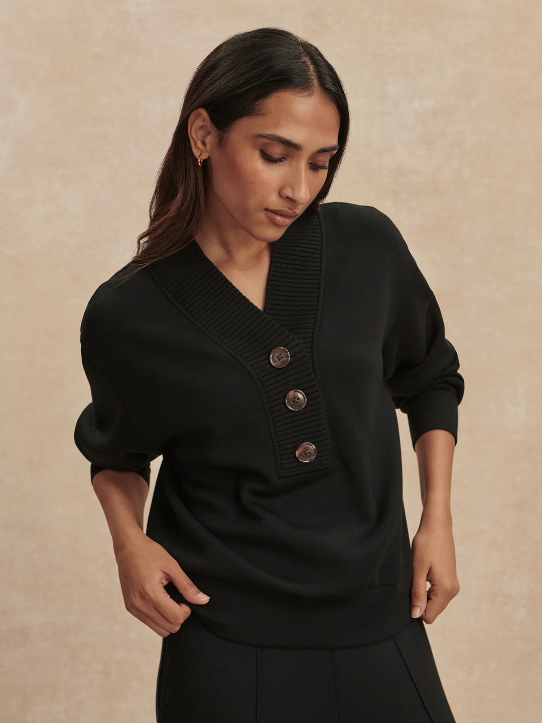 Lucine Button Front Sweat - Black