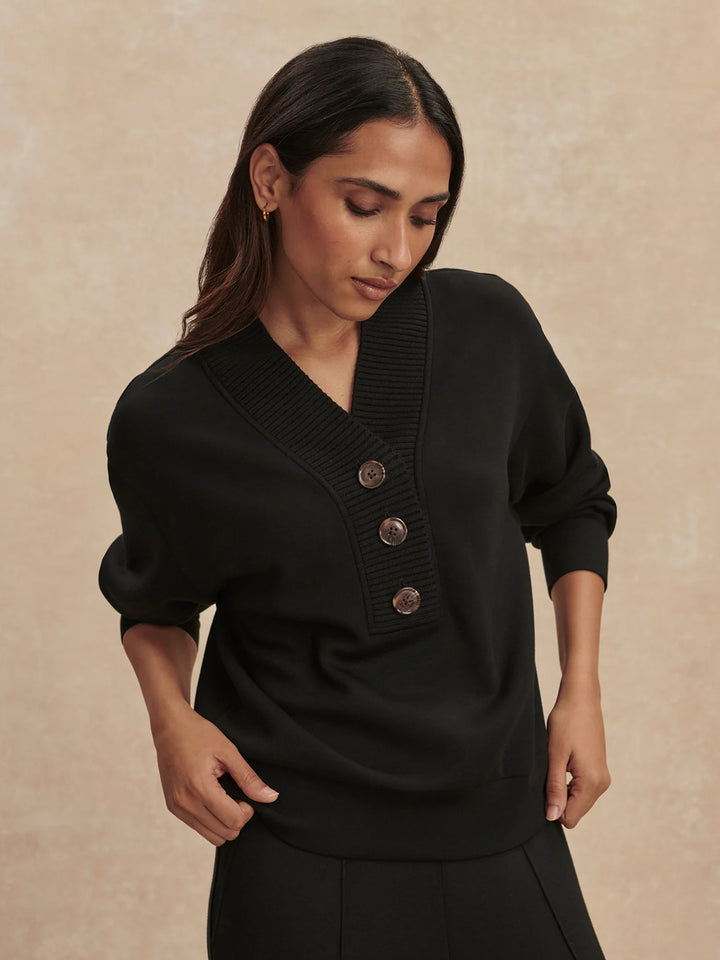 Lucine Button Front Sweat - Black