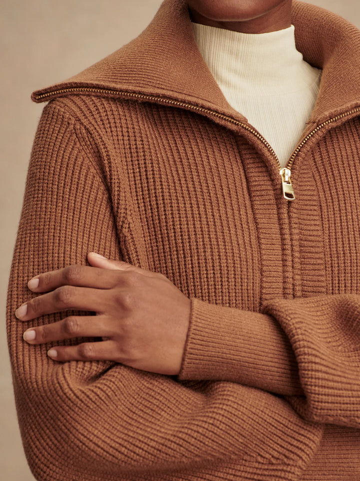 Maura Half-Zip Rib Knit - Caramel Pecan