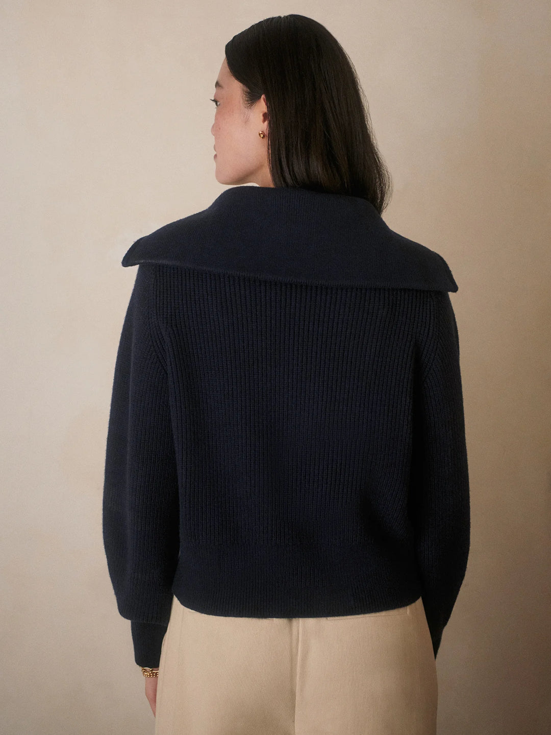 Maura Half-Zip Rib Knit - Navy