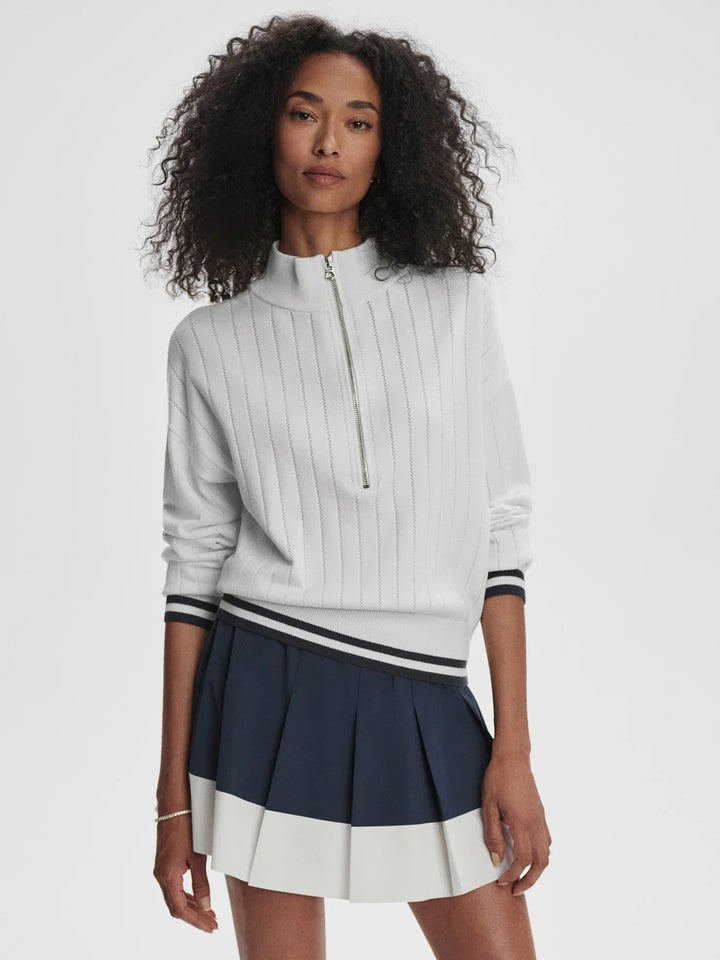 Aliyah Half-Zip Knit - White/Blue Nights