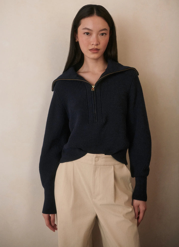 Maura Half-Zip Rib Knit - Navy