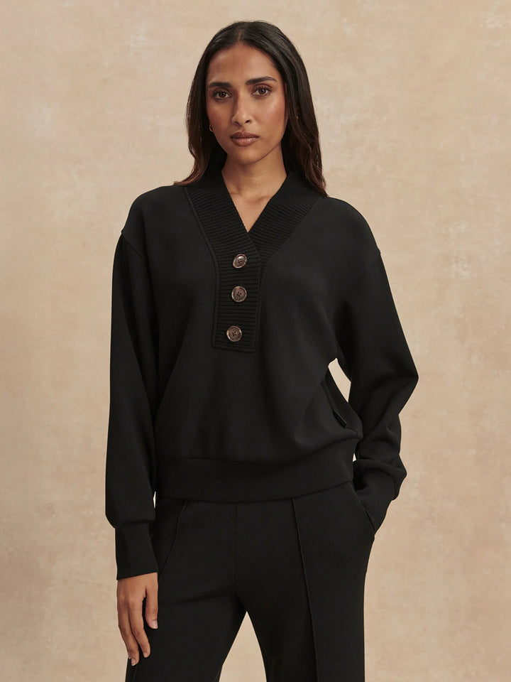 Lucine Button Front Sweat - Black
