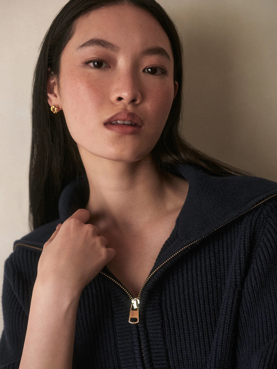 Maura Half-Zip Rib Knit - Navy