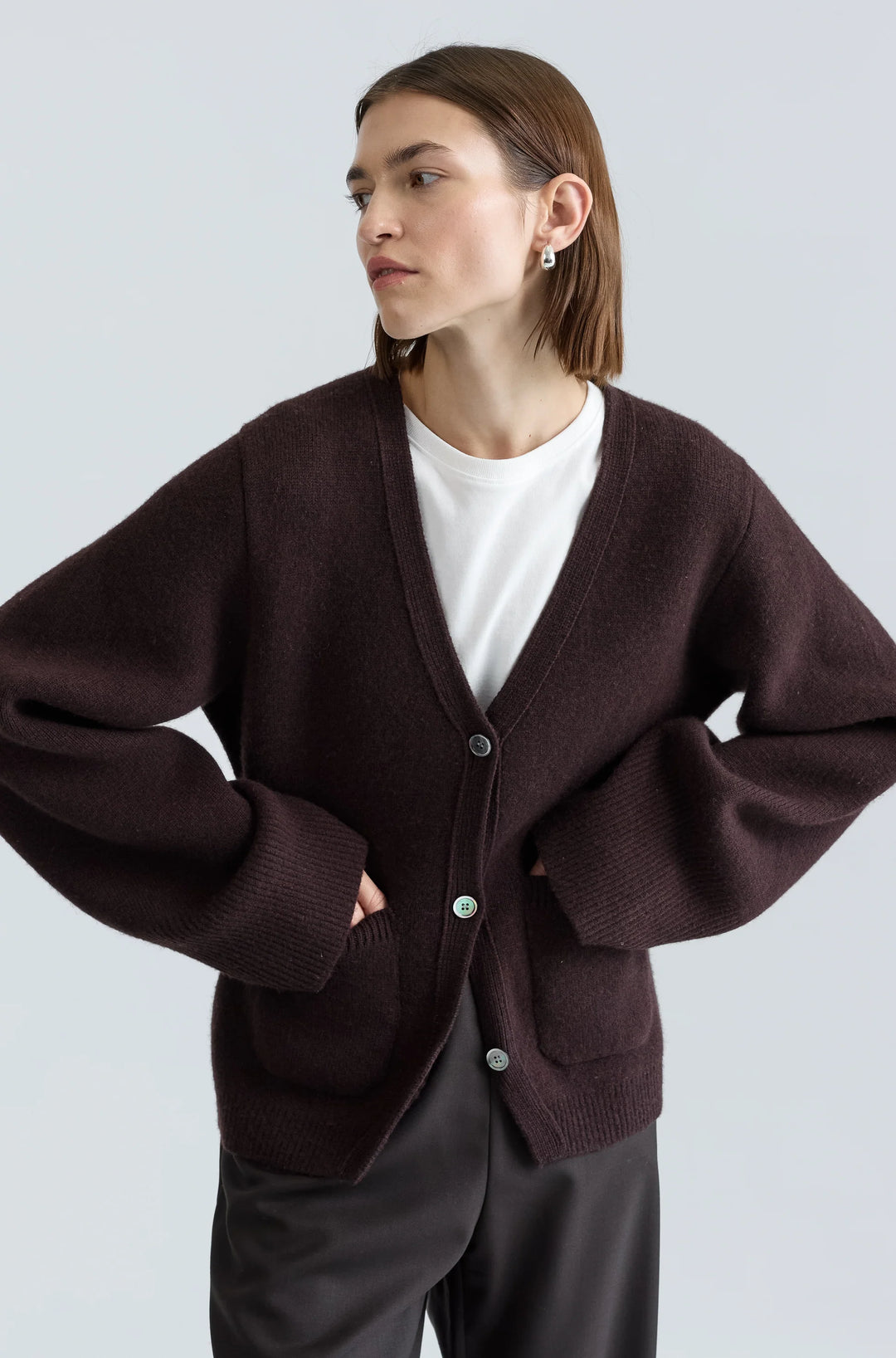 V-Neck Cardigan - Dark Brown