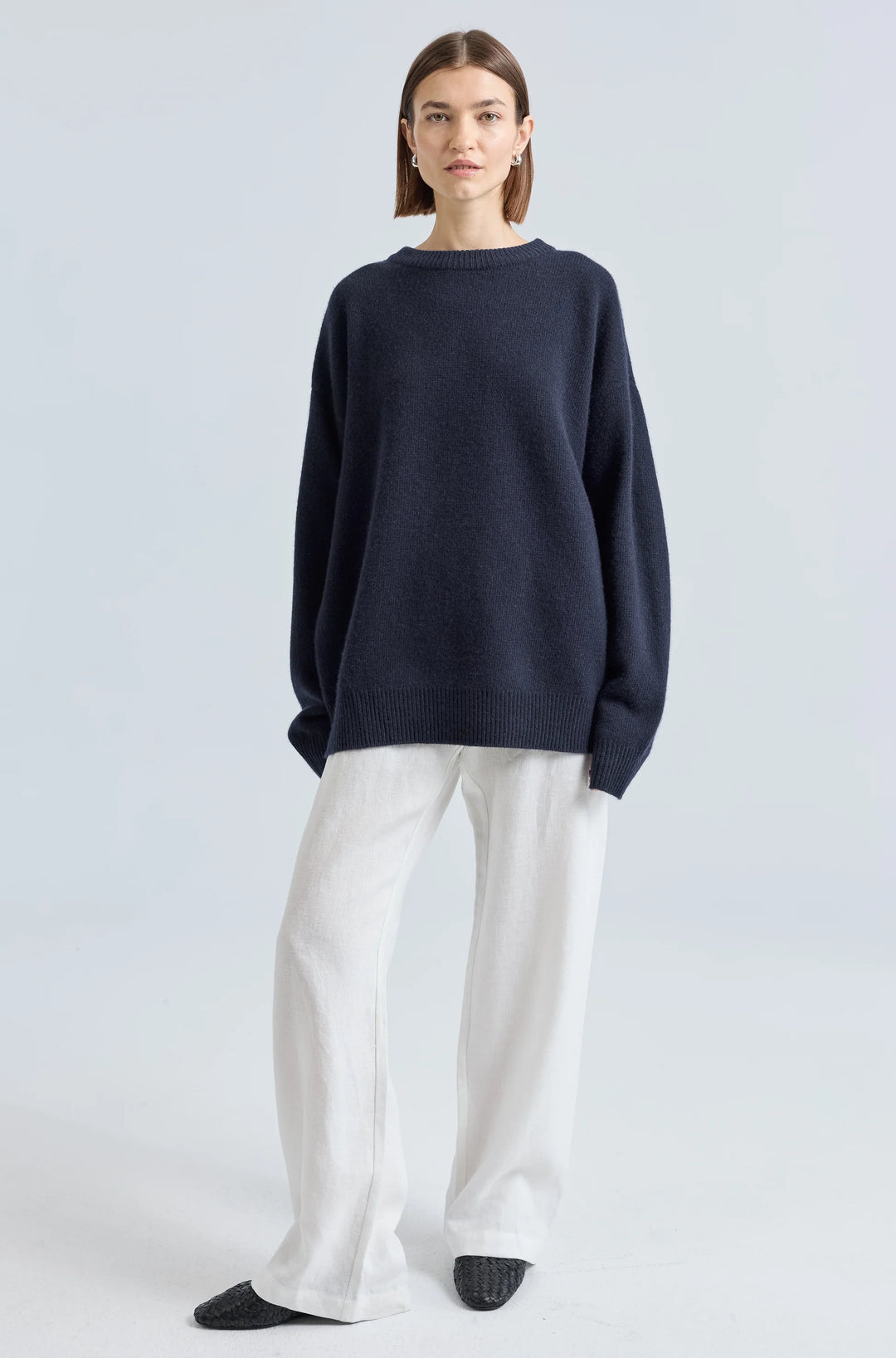 Oversized Wool Cashmere Sweater - Navy