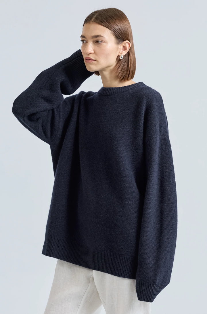 Oversized Wool Cashmere Sweater - Navy