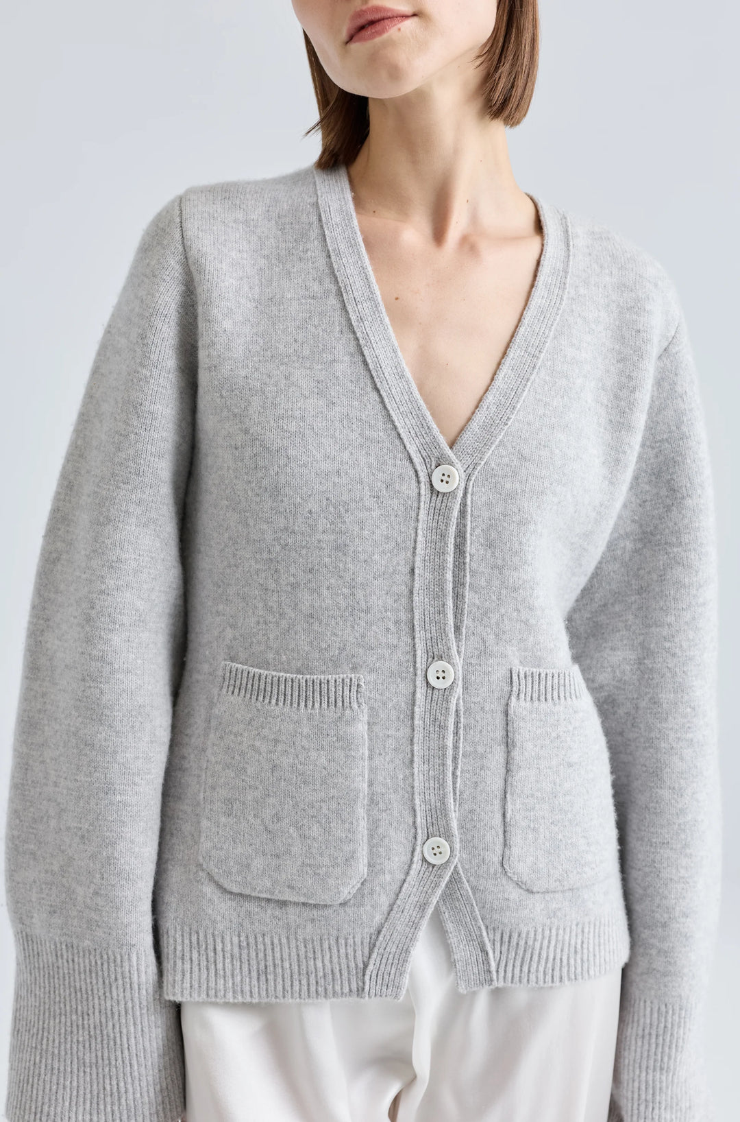 V-Neck Cardigan - Light Grey