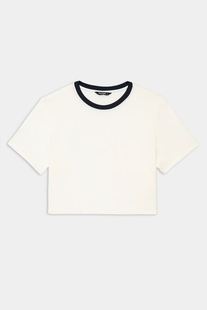 Djuna Crop Ringer Tee - White/Indigo