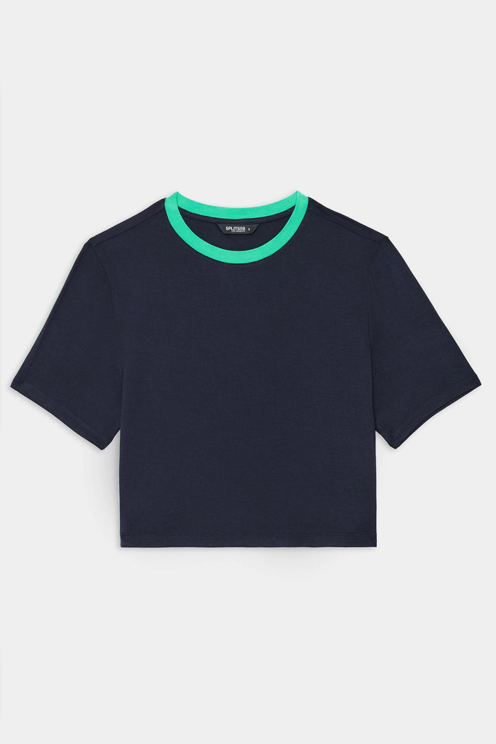 Djuna Crop Ringer Tee - Indigo/Spearmint