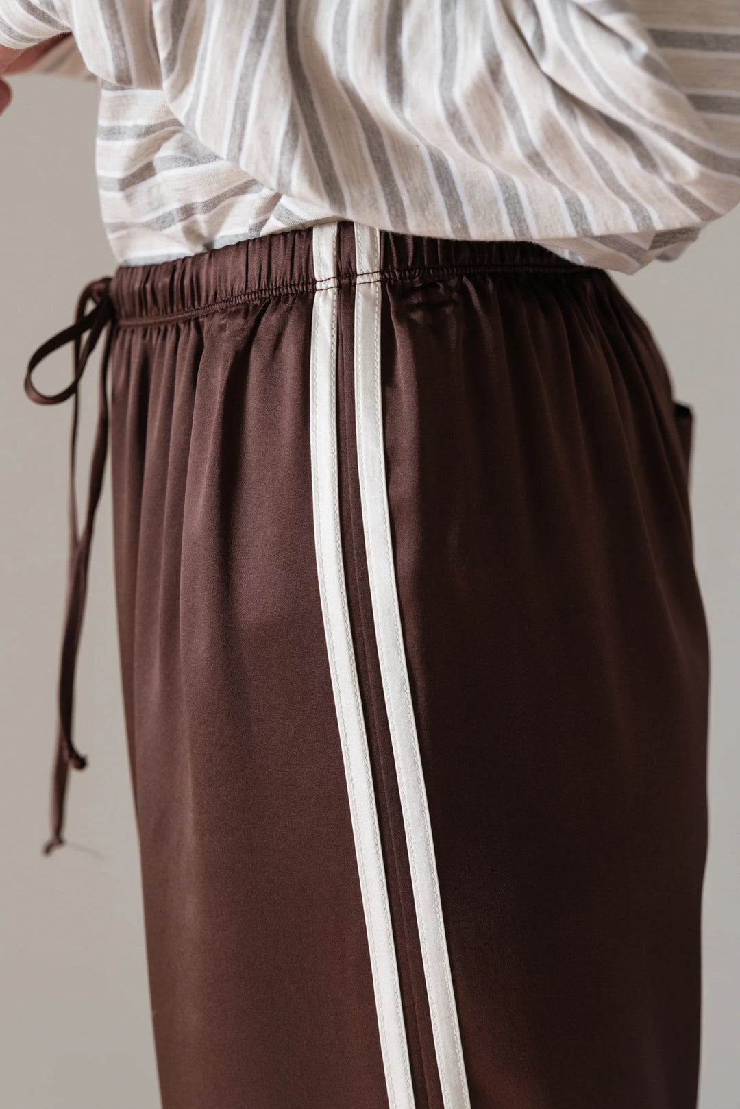 Silk Stripe Crop Pant - Espresso