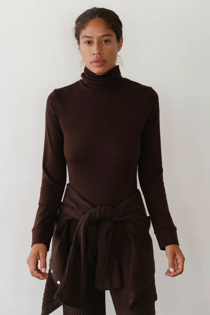 Baby Rib Turtleneck - Espresso