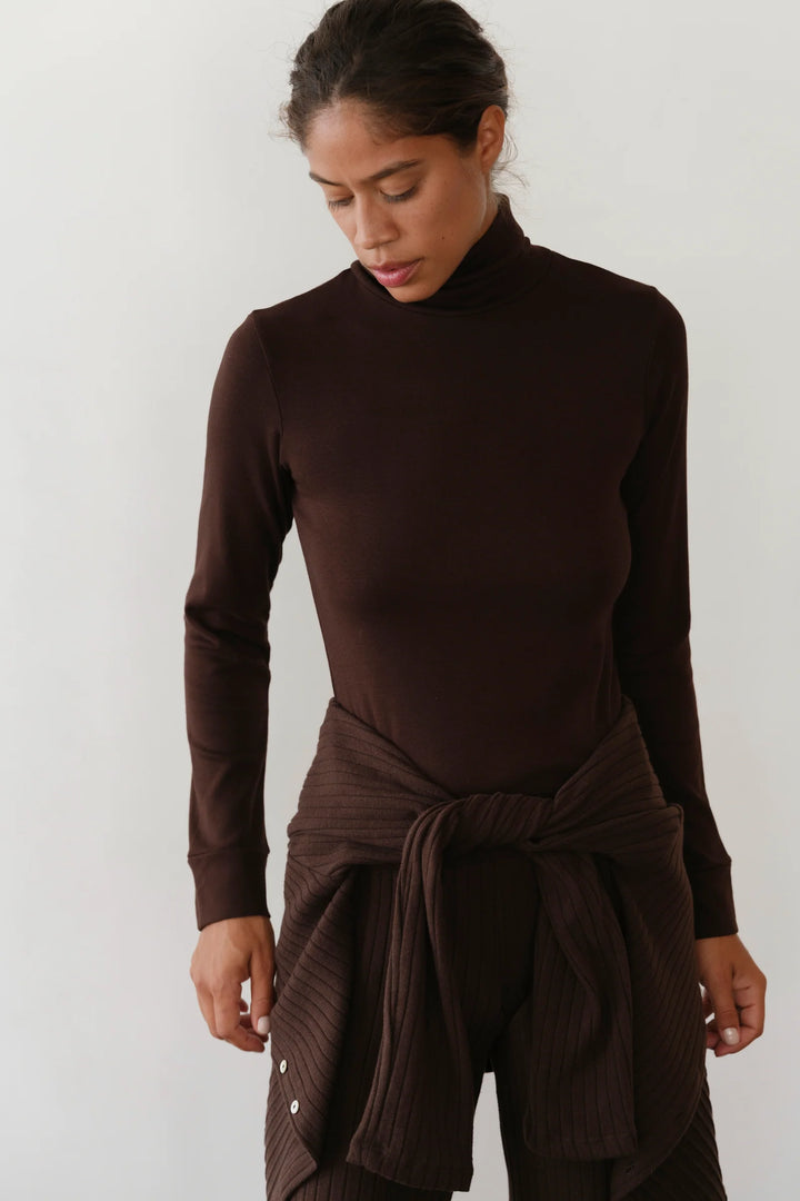 Baby Rib Turtleneck - Espresso