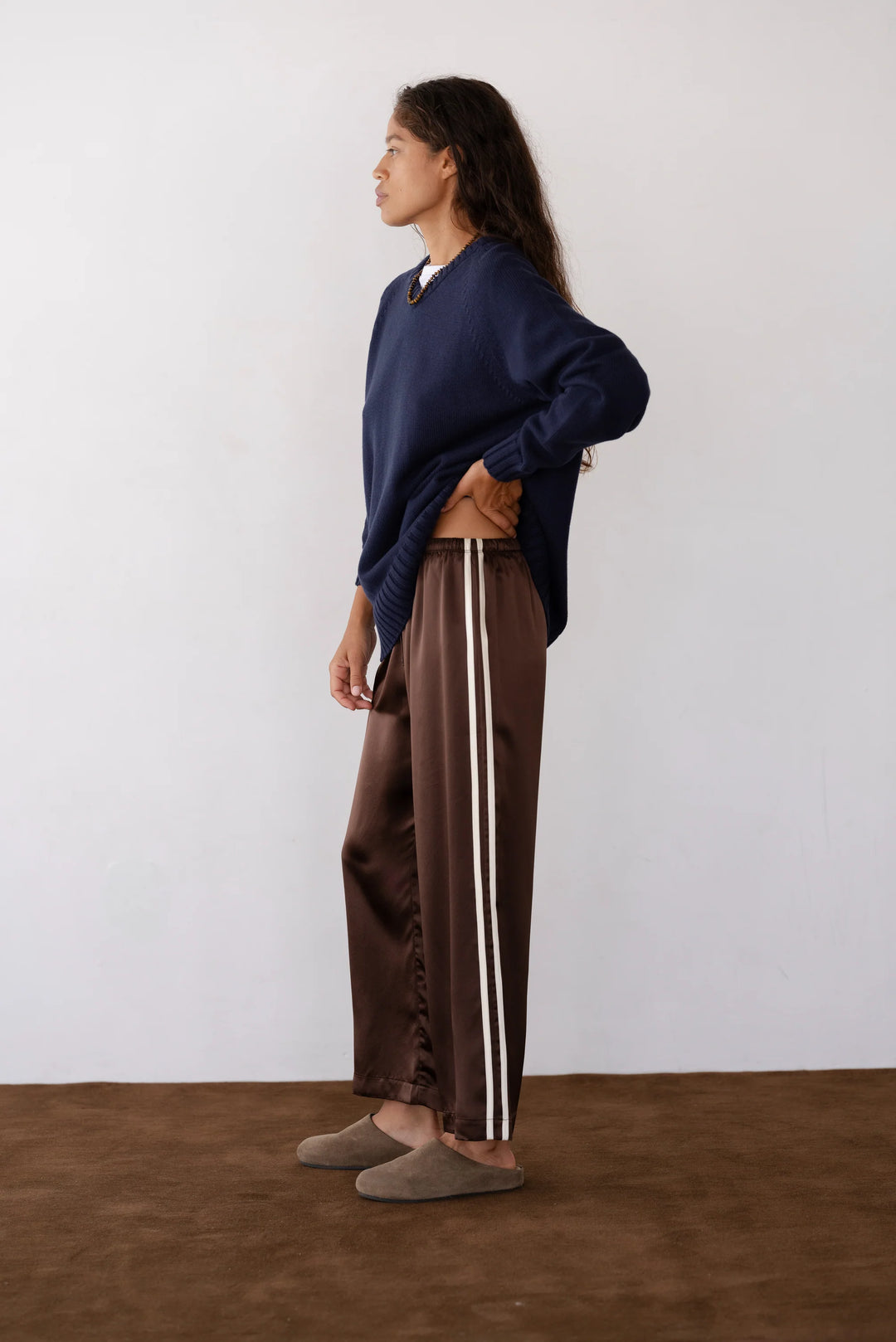 Silk Stripe Crop Pant - Espresso