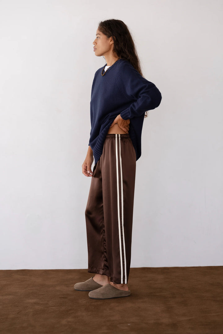 Silk Stripe Crop Pant - Espresso