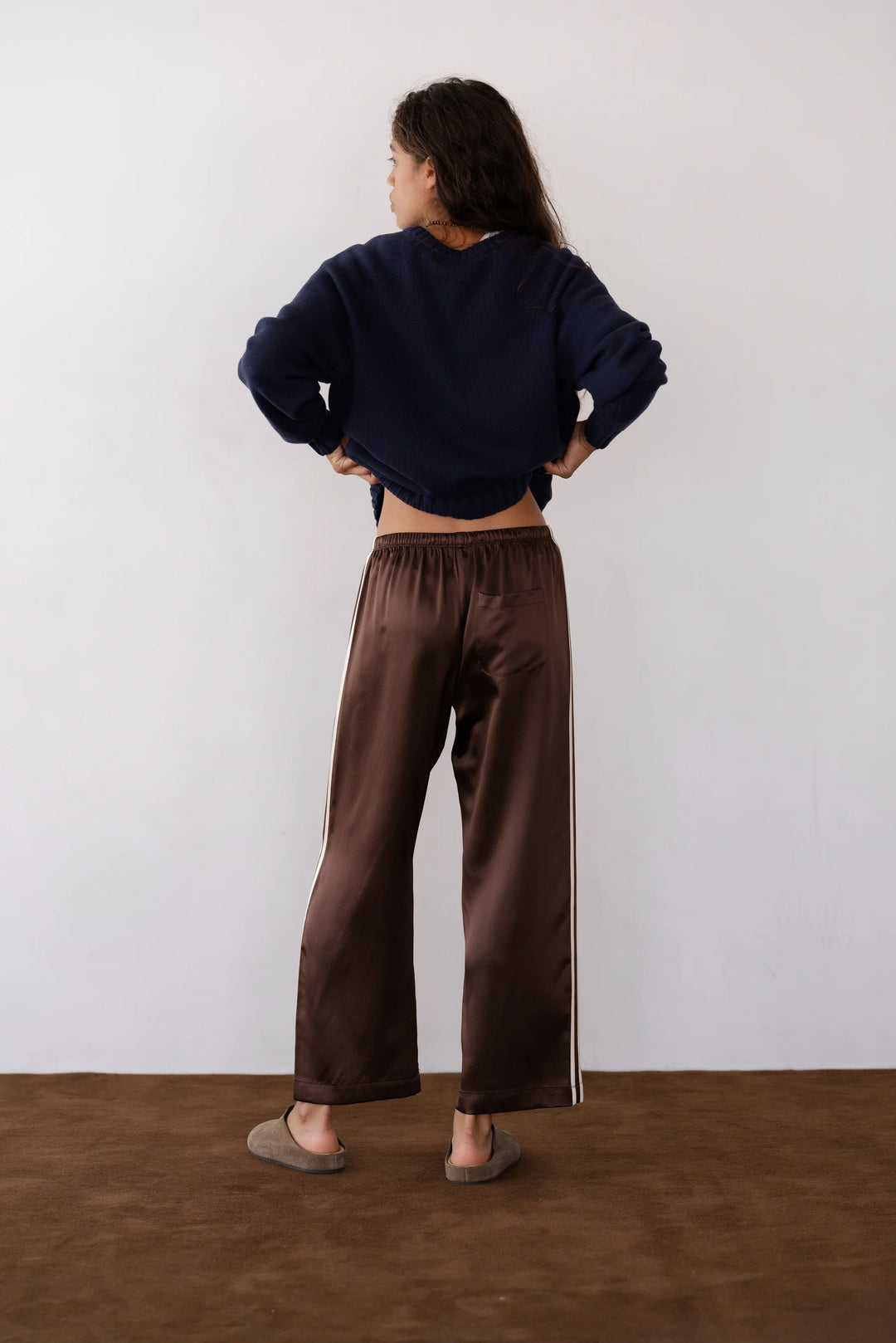 Silk Stripe Crop Pant - Espresso