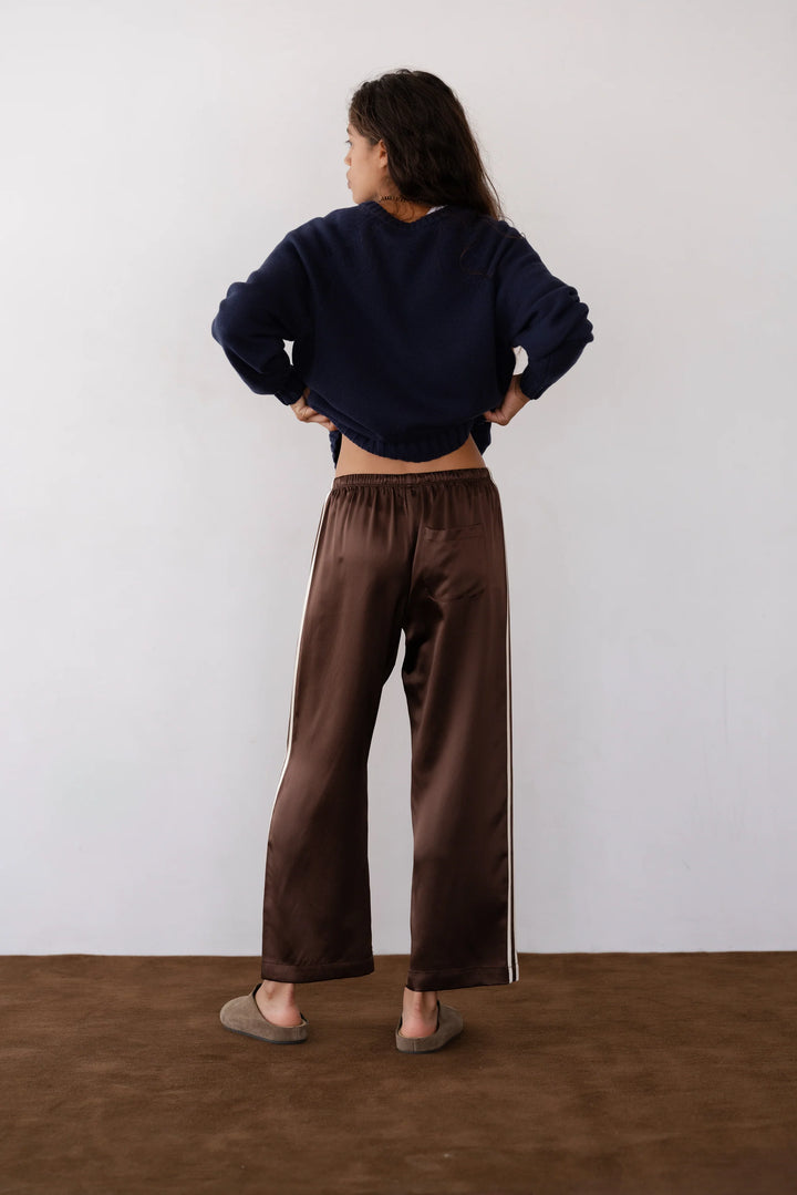 Silk Stripe Crop Pant - Espresso