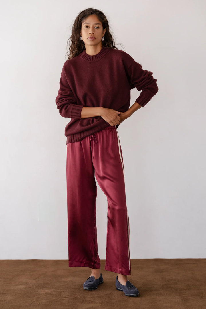 Silk Stripe Crop Pant - Oxblood