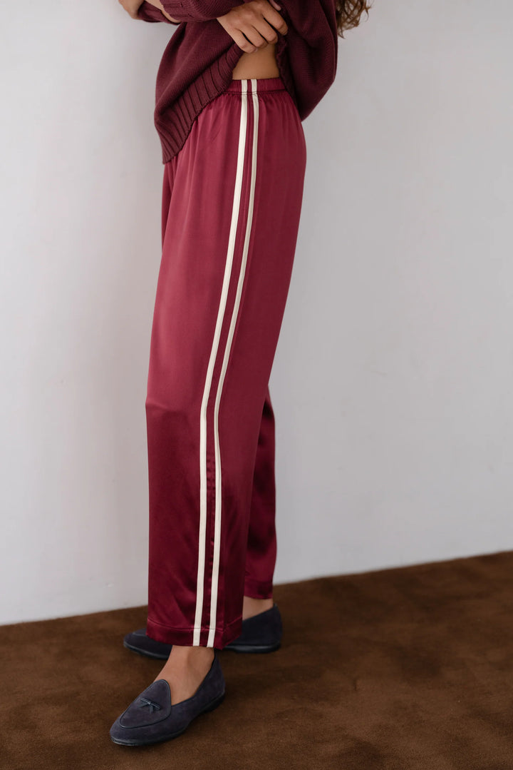 Silk Stripe Crop Pant - Oxblood