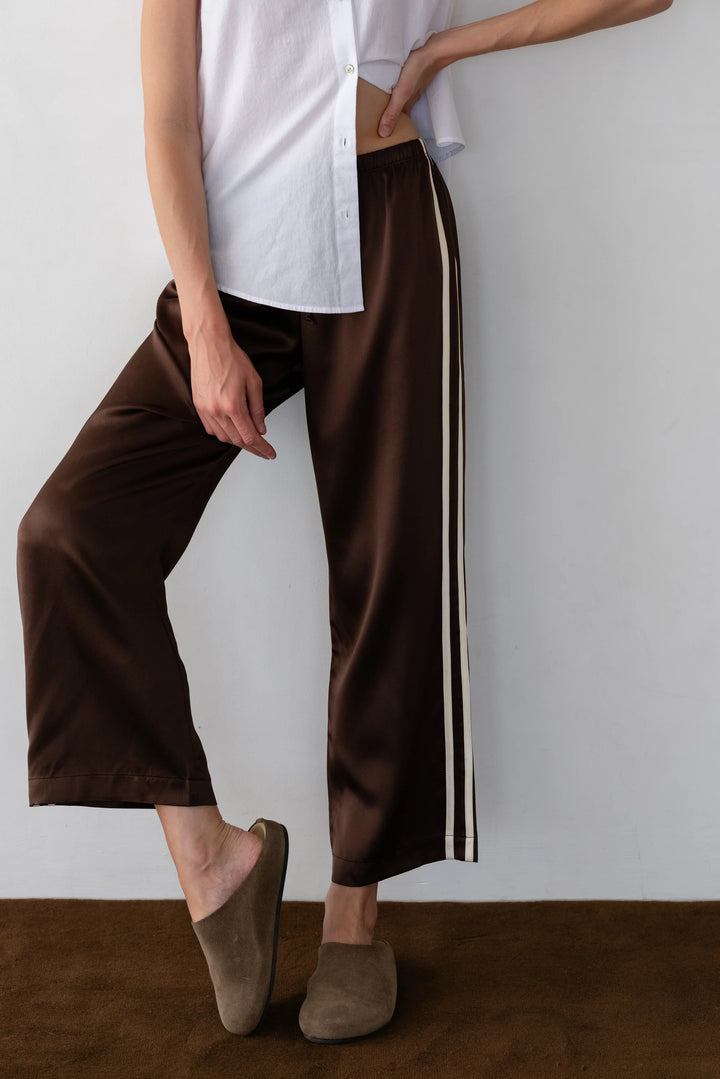 Silk Stripe Crop Pant - Espresso
