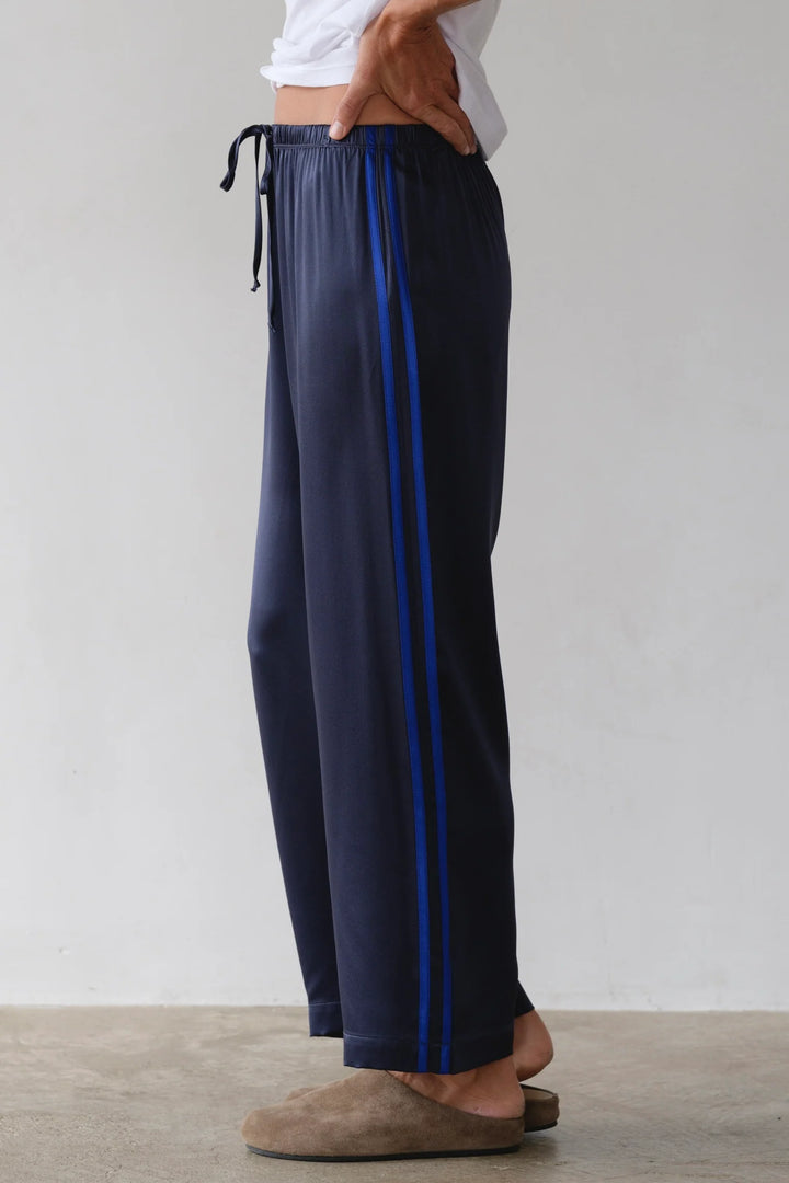 The Silk Stripe Crop Pant - Navy