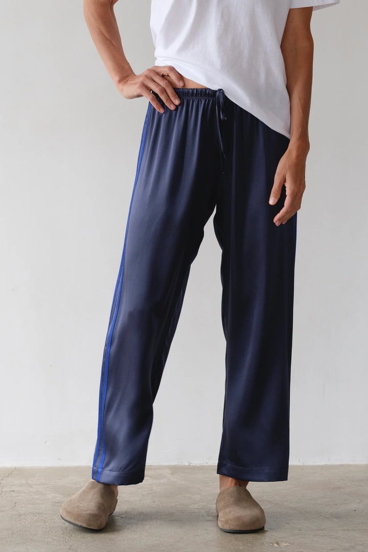 The Silk Stripe Crop Pant - Navy