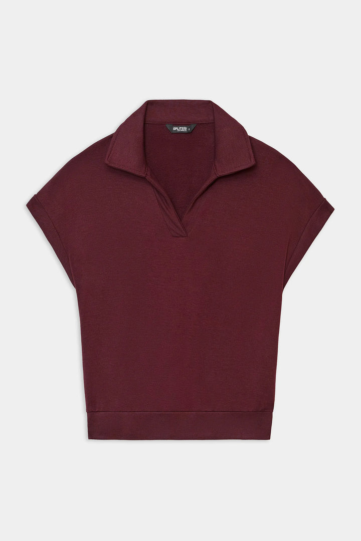 Evie Fleece Sleeveless Polo - Dark Cherry