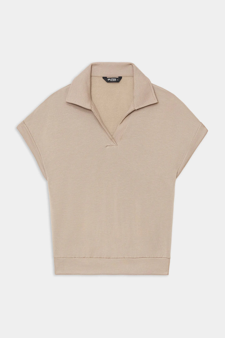 Evie Fleece Sleeveless Polo - Latte