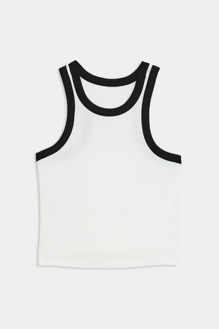 Kiki Rib Crop Tank - White/Black