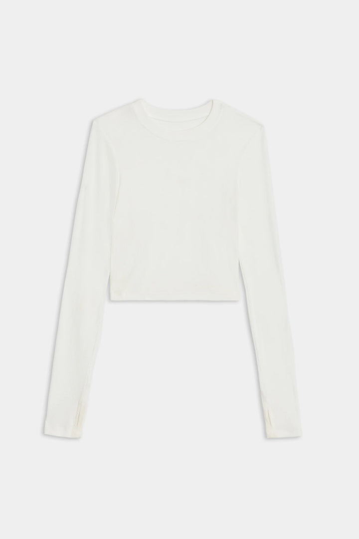 Louise Rib Long Sleeve Crop - White