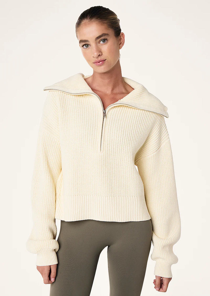 High Season Zip Neck Knit - Whisper White