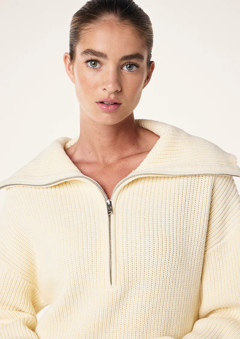 High Season Zip Neck Knit - Whisper White