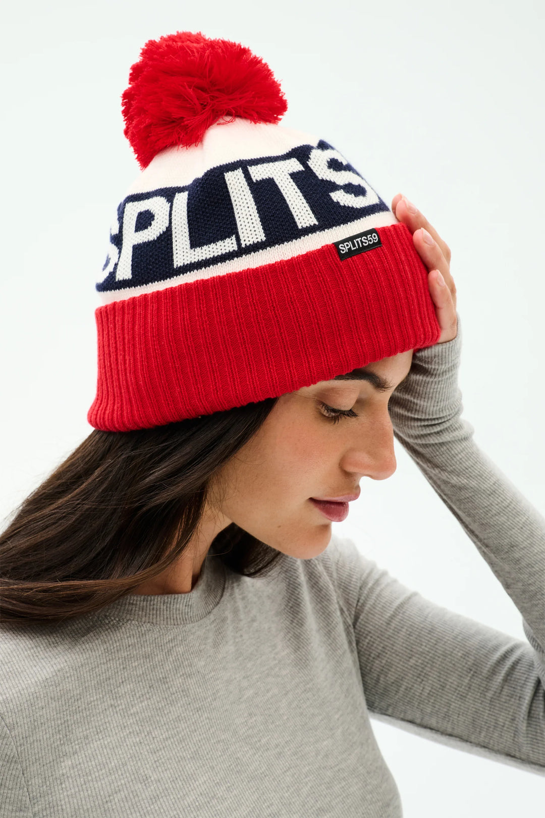 Winter Pom Pom Beanie - Lotus Red/White