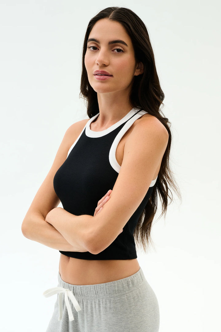 Kiki Rib Crop Tank - Black/White